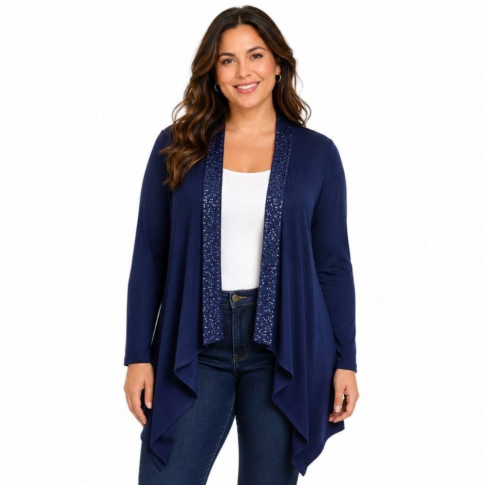 Laura Ashley Navy Waterfall Sequin Cardigan Large